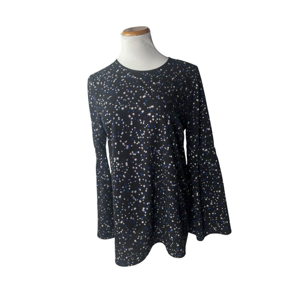 Michael Kors Black celestial fairy Star Print Bell Sleeve Blouse Medium Sparkle‎
